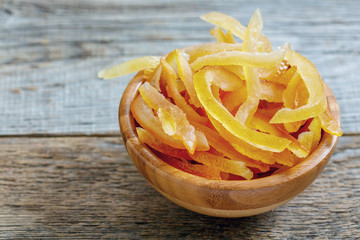 Candied orange and lemon peels closeup.
