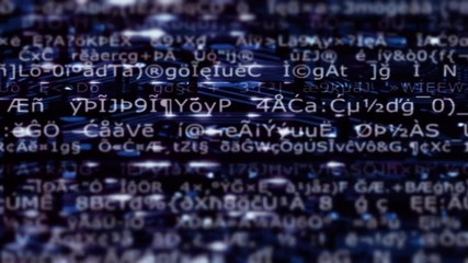 A streaming data screen of computer code, text and numbers (Loop).