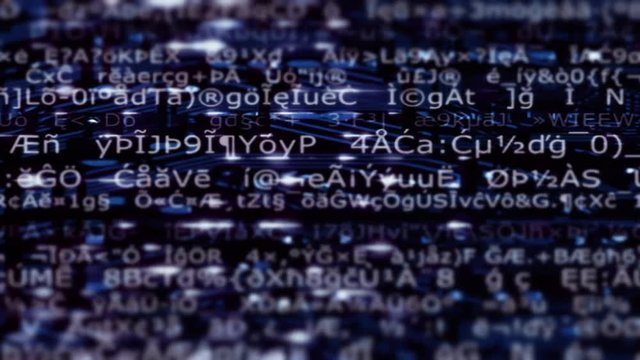 A streaming data screen of computer code, text and numbers (Loop).