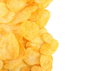 Potato chips isolated on white background.