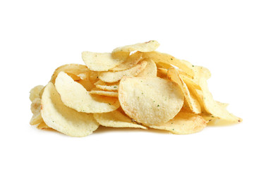 Potato chips isolated on white background.