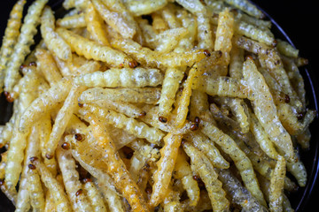 Dried insect deed fried, Worm bamboo fried, Local food.