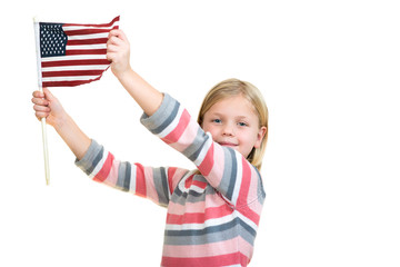 Sweet blonde Girl holding an american flag