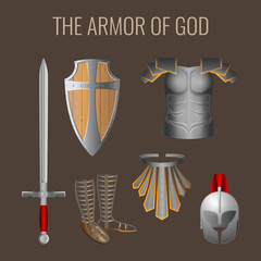 Long sword of spirit, readiness shield, armour salvation helmet, breathpate