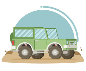 Obraz premium Flat design of car in motion on a safari trip.