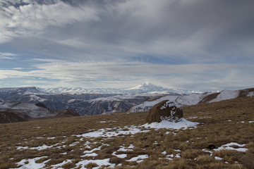 Russia. The first snow in late autumn in the Caucasus Mountains