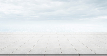 Business concept - Empty concrete floor top with morning grey bright cloud sky for display or montage product.