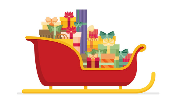Santa sleigh with piles of presents. Vector illustration