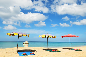 Beautiful sandy beach with umbrella in nature