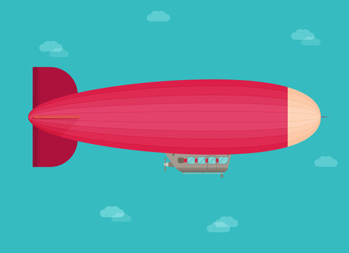  Zeppelin airship dirigible balloon flight, flat design