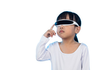 Asian Chinese little girl with futuristic eyeglassses in isolate