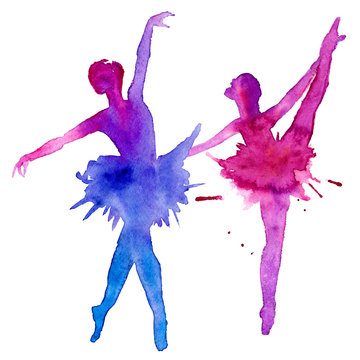 The ballet dancers. Dancers. Isolated on a white background. Watercolor illustration.