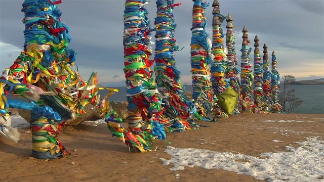 Hole poles on olkhon island on Baikal lake