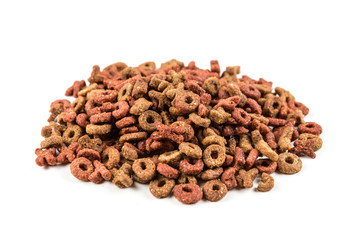 Pile of cat food isolated on a white background