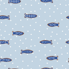 Naklejka premium vector seamless pattern with sea fish. children's drawing. tourist summer pattern. Bubbles in the background