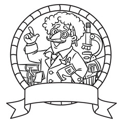 Emblem of funny scientist or inventor