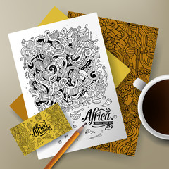 Cartoon cute vector doodles Africa corporate identity set