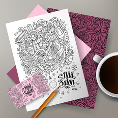 Cartoon vector doodles Nail salon corporate identity set
