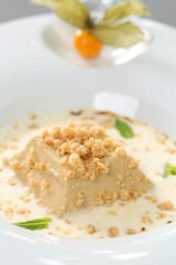 Fine dining - creme caramel with sauce dessert 
