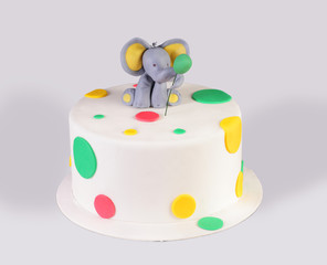 Beautiful Marzipan Cake With Elephant Isolated On White Background