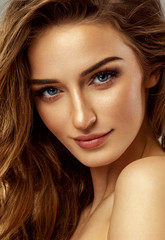 Fototapeta premium Beautiful female face with natural perfect skin