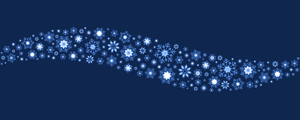 Blue wavy snowflakes pattern - obrazy, fototapety, plakaty