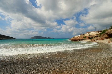 beach of pebble and sand of Tholos , the Crète , Greece