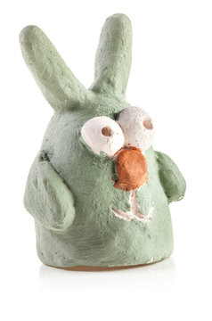 Bunny figurine from clay made by children