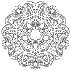 Vector henna tatoo mandala. Mehndi style.Decorative pattern in oriental style. Coloring book page.