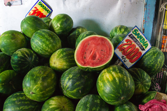 A group of watermelon in the marcket