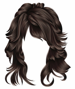trendy woman long hairs brunette dark brown  colors .
  beauty fashion .  realistic 3d 