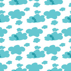 Seamless pattern. Blue clouds on white background