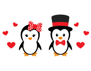 cute penguin set with heart vector
