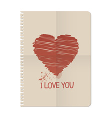 Heart painted on the sheet of a notebook. Vector Illustration