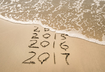 New Year 2017 is coming concept, sandy beach