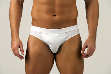 Man body in white underwear, slip,shorts,boxer,briefs