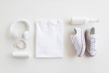 Blank stuff on white background. Template for design presentations. Branding Mock-Up. Shirt,...