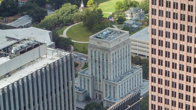 Looking Down at Houston City Hall from a Tall Highrise Skyscraper in the Downtown of the Texas City