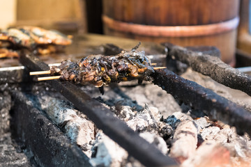 Fototapeta premium eel liver grilled on hot charcoal