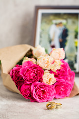 Wedding rings and roses