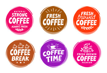 Fototapeta na wymiar Vector set colorful labels for coffee, drink. Collection icons