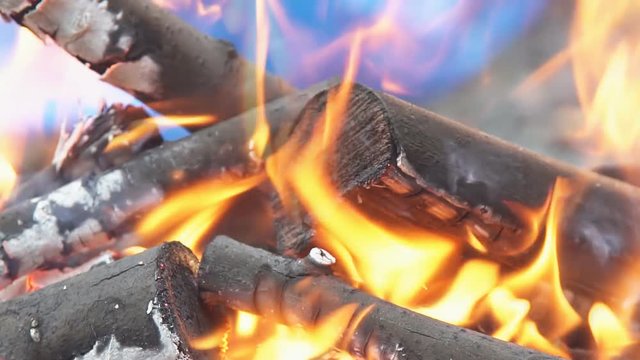 Burning wood and coal in fire wood for barbecue charcoal
