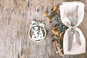 Table set with a winter, Christmas decoration