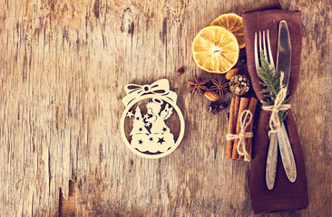 Table set with a winter, Christmas decoration