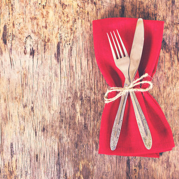  Table Set With Red Napkin.