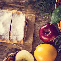 strudel and winter decor.