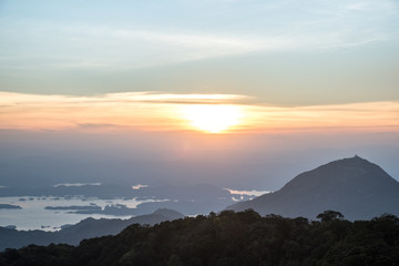 Obraz premium Mountain valley during sunrise. Natural summer landscape.