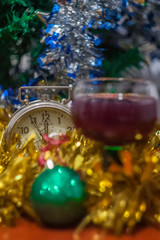 Christmas and New Year celebration holiday with glass of wine an