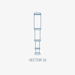 Line flat vector blue marine icon with nautical design elements - retro spyglass. Cartoon style. Illustration and element for your design. Sea adventures. Ocean. Naval. Navigation. Maritime. Vintage.