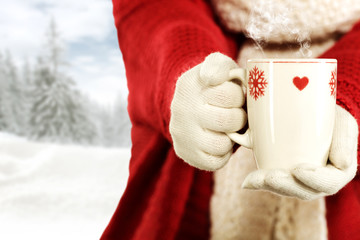 Obraz na płótnie Canvas winter mug and hands 